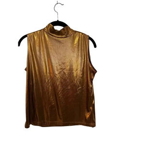 SML Design Women's Gold Metallic Sleeveless Mock Neck Pullover Tank Top Size M